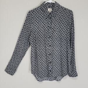 Adriano Goldschmied Shirt Women Medium Silk Black White Star Button Up Casual
